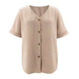 Summer Short Sleeve V-Neck Button Up Organic Shirt
