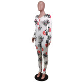 Stay Home Cute Print V-Neck Onesie Jumpsuit Pajama