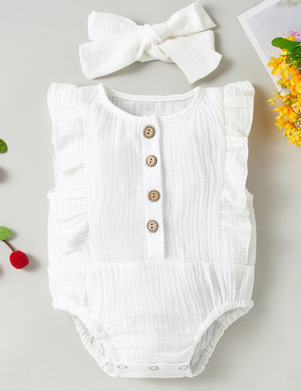 Baby Girl Summer Organic Cotton Rompers with Matching Headband