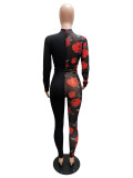Party Sexy Mesh Patch Floral Bodycon Jumpsuit with Full Sleeves