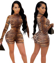 Party Sexy Tiger Skin Print Long Sleeve Bodycon Rompers