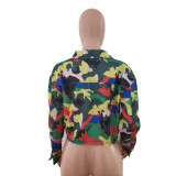 Africa Camou Print Button Up Short Jacket