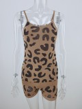 Stay Home Summer Knitting Leopard Strap Vest and Shorts Lounge Set