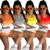 Summer Sports Print Gradient Vest and Shorts Matching Set
