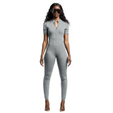 Summer Solid Color Front Zipped Fit Jumpsuit