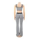 Party Print Sexy Zipped Crop Top and High Waist Pants