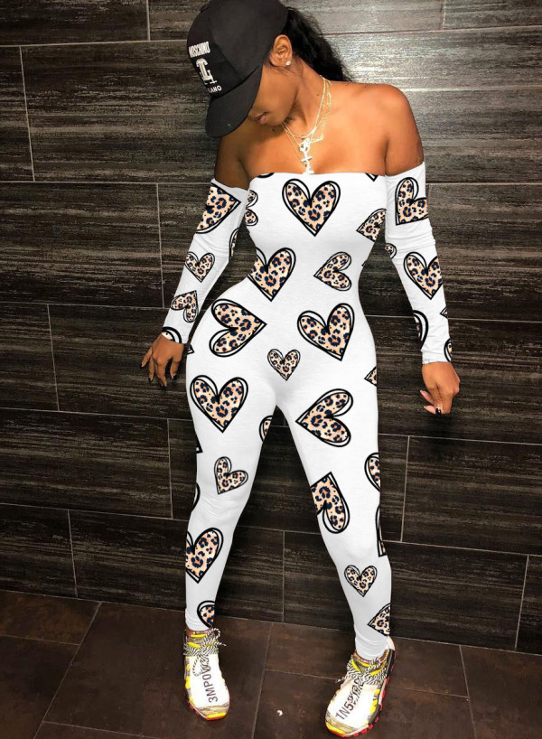 Party Print Long Sleeve Strapless Bodycon Jumpsuit