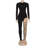 Black Sexy Bodycon Cut Out Chains Jumpsuit