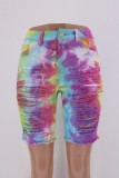 Summer Tie Dye High Waist Denim Shorts