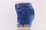 Summer Blue Ripped High Waist Denim Shorts