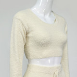 Spring Fuzzy Crop Top and Pants Lounge Set