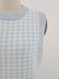 Spring Sleeveless O-Neck Print Sweater