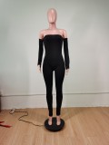 Party Black Long Sleeve Strapless Bodycon Jumpsuit