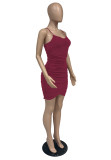 Party Solid Color Ruched Strap Wrap Mini Dress