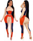 2PC Contrast Color Sexy Bodycon Crop Top and Pants Matching Set