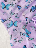 3PC Purple Butterfly Swimwear Cover-Ups Set