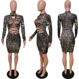 Autumn Party Leopard Print Lace Up Mini Dress