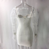 Summer White Sexy Vintage Party Dress with Mesh Sleeves