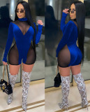Sexy Long Sleeve Mesh Patch Bodycon Rompers