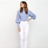 Spring Puff Sleeve Pullover Sweater Crop Top