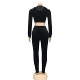 Casual Two Piece Matching Velvet Crop Top and Pants Tracksuit