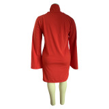 Plus Size Red Bodycon Party Dress with Wide Sleeves