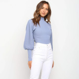 Spring Puff Sleeve Pullover Sweater Crop Top
