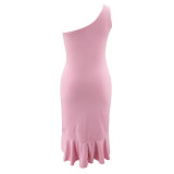 Party Sexy Pink One Shoulder Irregular Mermaid Dress