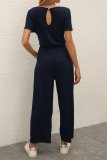Summer Casual Solid Color Short Sleeve Loose Jumpsuit