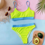 Two Piece Simple Contrast Color High Waist Swimwear