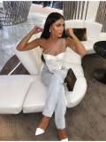 Party Sexy White Mesh Patch One Shoulder Bustier Top