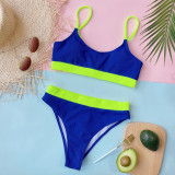 Two Piece Simple Contrast Color High Waist Swimwear