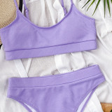 Two Piece Simple Solid Color High Waist Swimwear