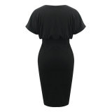 Summer Black Elegant High Waist Midi Dress