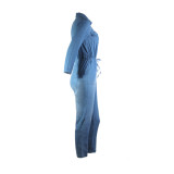 Casual Blue Long Sleeve Drawstrings Denim Jumpsuit