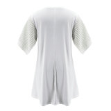 Summer White O-Neck Shirt Dress with Knit Patch Sleeves