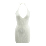 Summer Sexy White Knit Halter Mini Dress