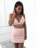 Two Piece Fuzzy Bra and Mini Skirt Matching Set