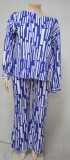 Plus Size White and Blue Shirt and Pants Set