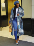 Africa Print Blue Long Coat with Full Sleeves