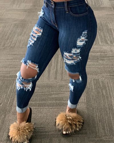 Dark Blue Sexy Fit Ripped Jeans