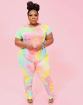 Plus Size Two Piece Tie Dye Short Sleeve Pants Set