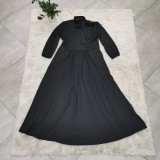 Plus Size Solid Plain Long Sleeve Long Maxi Dress