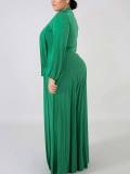 Plus Size Solid Plain Long Sleeve Long Maxi Dress
