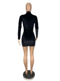Party Black Long Sleeve Mesh Patch Bodycon Dress