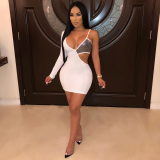 Summer Party White Sequins Sexy Cut Out Bodycon Dress with Single Sleeve