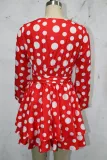 Party Long Sleeve Polka V-Neck Skater Dress