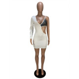 Summer Party White Sequins Sexy Cut Out Bodycon Dress with Single Sleeve