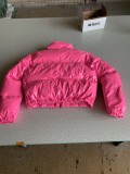 Winter Pink Padded Zip Up Short Leather Jacket