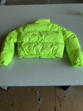 Winter Neon Padded Zip Up Short Leather Jacket